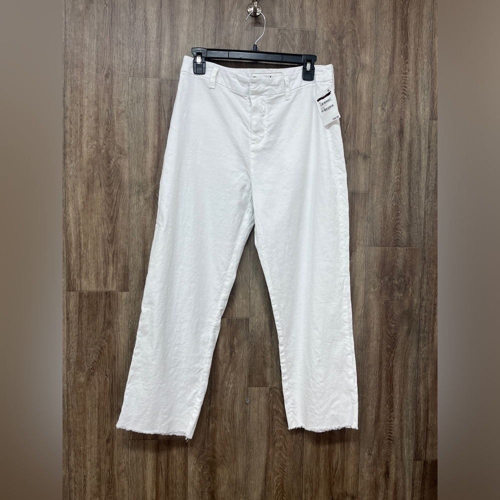 Frank and Eileen White Kinsale Cropped Pants w/ Raw Hem Cotton and Flax